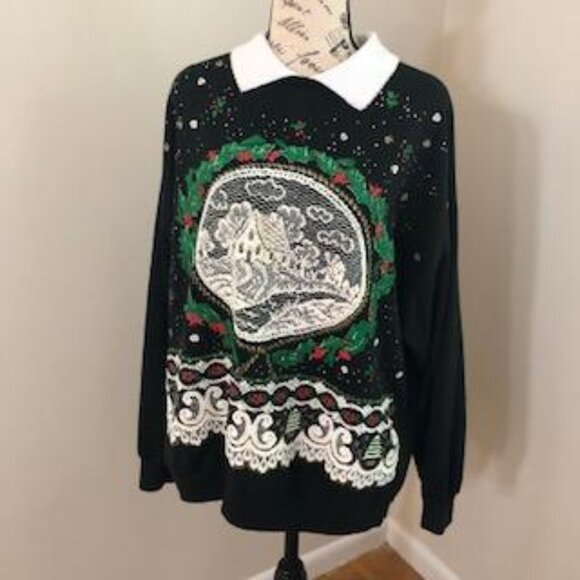 Vintage Holiday Christmas House Print Ugly Sweater Size XL. - Picture 1 of 16